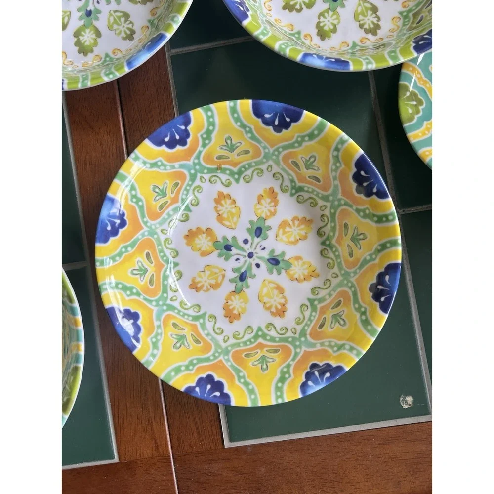 Set 14 Assorted LAURIE GATES MOROCCAN BOHO MELAMINE 8 Salad Plates & 6 Bowls